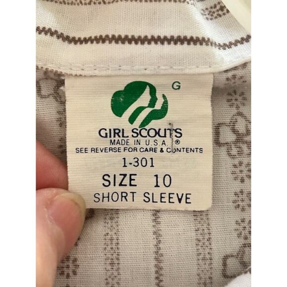 Vintage Girl Scouts Uniform Shirt Size 10 Made in USA Brown Floral Stripe - Picture 4 of 5